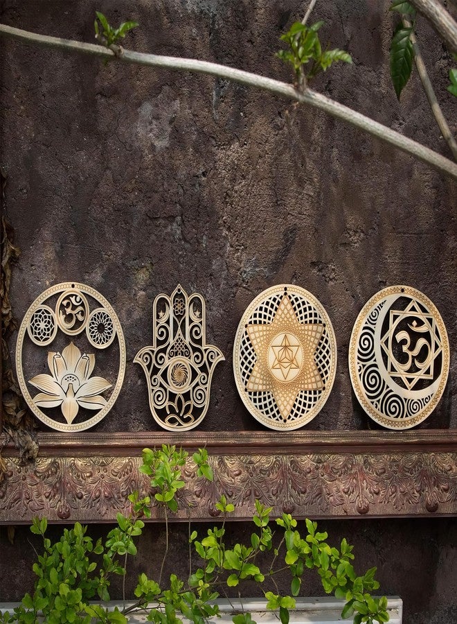 Chiorgone Sacred Geometry Wooden Wall Art Set - Lotus Hamsa Ohm Merkaba Meditation Decor & Coasters - Image 2